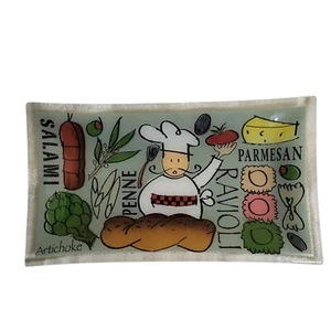 Bandeja rectangular de vidrio Peggy Karr comida italiana raviolis salami parmesano 14"x 8" - Imagen 1 de 4