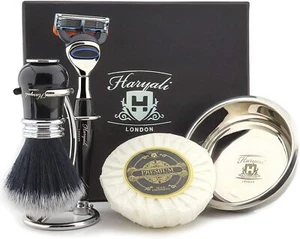 5Pc Black Men's Shaving Kit 5 Edge Razor with Synthetic Hair Brush For men - Picture 1 of 5