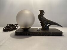Beautiful French Antique Pheasant Lamp With Glass Globe Art Deco Bronze Effect