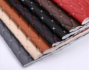 Thick Faux Leather Fabric Sponge Quilted Embroidered Car Interior Material Trims - Picture 1 of 14