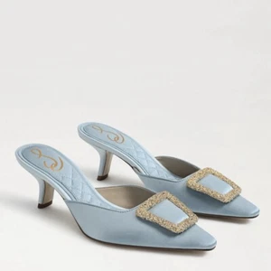 Sam Edelman Brit Jewel Slip On Mule Robin Egg Blue Satin Womens Size 8.5M - Picture 1 of 9