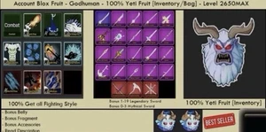 Blox Fruits Acc - 100% Yeti Fruit [Inventory] - Godhuman - Level MAX - Picture 1 of 1
