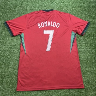 Camisa de futebol Ronaldo Portugal unissex verde vermelha #7 tamanho XL Cristiano - Imagem 1 de 3