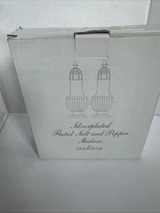 Godinger Silverplated Salt Pepper Shakers Fluted Red Wood Display Box NOB VTG - Picture 1 of 8