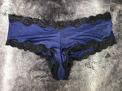Трусики Victoria's Secret синие черные с кружевной отделкой нахальные размер L - Изображение 1 из 4