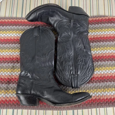 Botas femininas Nocona tamanho 6 couro preto cowboy faroeste biqueira pontiaguda estilo K006 - Imagem 1 de 4