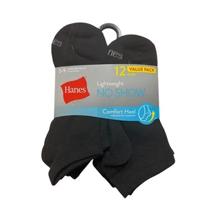 Hanes Women's Lightweight No Show Socks, 12-Pair Value Pack Black Size 5-9 New - Picture 1 of 3