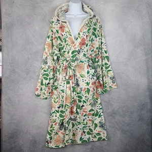 Gudrun Sjödén Morgenmantel Damen L/XL elfenbein Kapuze Bio Baumwolle Frottee Blumen Gürtel - Bild 1 von 24