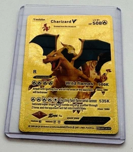 Carta Pokemon Gold Foil Fan Art CHARIZARD V 508HP Fiamme Selvagge - Foto 1 di 2