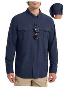 Men's Sun Protection Fishing Shirts UPF 50+ UV Quick Dry Long Sleeve Button - Picture 1 of 8