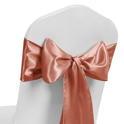 50 PCS Rose Gold Satin Chair Sashes Bows for Party Wedding Reception Decor - Image 1 of 4