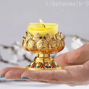 3 pezzi candelabro lampada loto dorato altare tibetano buddista collezione - Foto 1 di 4