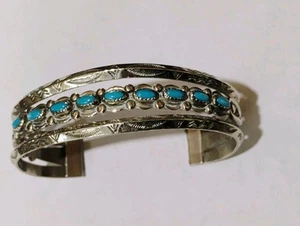 Vintage GLOCKE HANDELSPOSTEN - INDIANER NEUSILBER TÜRKIS MANSCHETTE ARMBAND - Bild 1 von 10