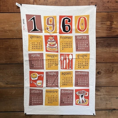 Vtg Bassetti Tea Towel 1960 Calendar Mid Century Wall Art Italy      z3q - Image 1 of 4