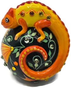 Patricia Breen Miniature Chameleon Sculpture Russian Fable Floral Christmas - Picture 1 of 8