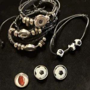 4 Soccer Football Themed Bracelets Black Multi strand Removable Snaps (Lot#368) - Picture 1 of 5