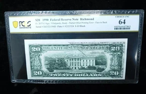 1990 $20 Federal Reserve Note Richmond - Offset Printing Error - PCGS 64 - Picture 1 of 5
