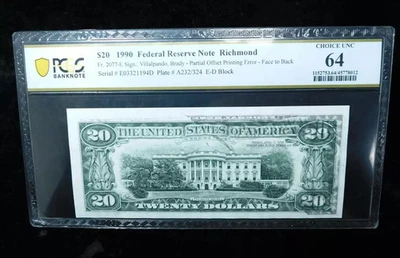 1990 $20 Federal Reserve Note Richmond - Offset Printing Error - PCGS 64 - Image 1 of 4