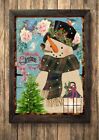 Christmas snowman Tree Sign,Picture Sleigh Wall Decor,a4 Unframed Vintage 