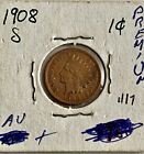 KEY--1908-S HIGH GRADE INDIAN HEAD PENNY, SEE OTHER COINS, GOLD & JEWELRY