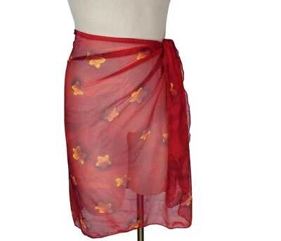 Athena Swimsuit Skirt Cover Up Pink Floral Tie At Waist Sheer One Size - Image 1 of 4