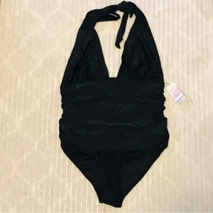 NWT Forever 21 Black Tummy Control Halter Neck Plunging One Piece Swimsuit 3X - Picture 1 of 7