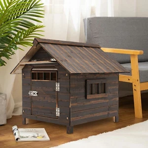 Wooden Indoor Outdoor Dog House Pet Shelter Dog Cottage With Window+Door 22.05" - Picture 1 of 22