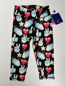 GAP Fit Girls Tight Fit Leggings 3/4 Pants S Small 6-7 Black Heart Star Thumb Up - Picture 1 of 12