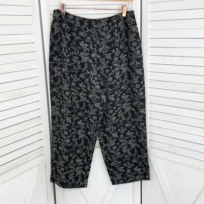 Pantalones Charter Club Mujer 10 Negro Blanco Capri Estampado Floral Mezcla de Lino Verano Foto 1 de 4
