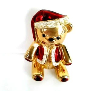 Vintage AJC Santa Teddybär Brosche goldfarben pave signiert festlich Weihnachten - Bild 1 von 6