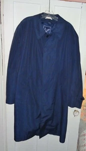 Vintage John Weitz Men' Navy Faux Fur Lined Overcoat Raincoat Jacket Size 46 - Picture 1 of 5