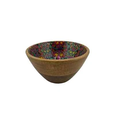 World Market Wooden Bowl w/ a High Gloss Painted Interior - Image 1 of 4