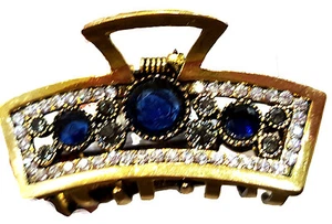 New Antique Gold Stunning Sapphire Crystal & Rhinestone 1 3/4'' Hair Claw Clip - Picture 1 of 3
