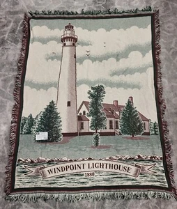 Vintage Riddle & Cockrell Windpoint Lighthouse Woven Throw Blanket 65"x50" NEW - Picture 1 of 4