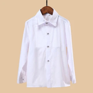 Boys Kids Children Pleated Front Evening Tuxedo Dress Shirt Wedding Formal - Picture 1 of 9