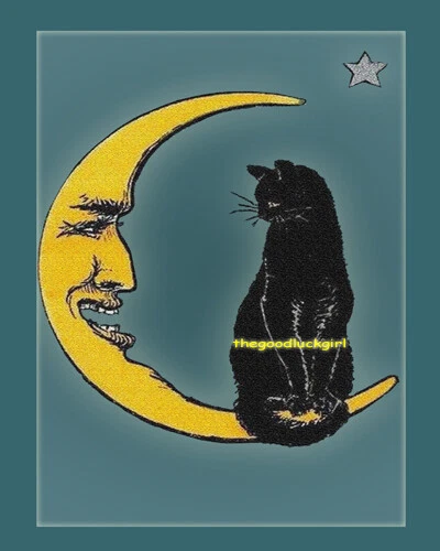 5x7 Vintage 1917 BLACK CAT SITTING ON MOON kitten Postcard art print picture - Image 1 of 1