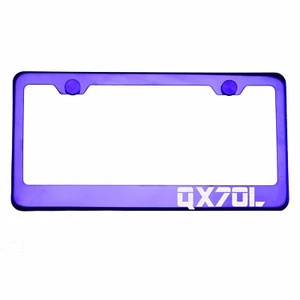 Purple Chrome License Plate Frame QX70L Laser Etched Metal Screw Cap - Bild 1 von 8