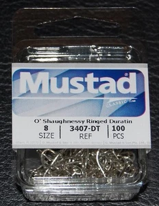 100 Mustad 3407DT Size 8 Saltwater Big Game Duratin J Hooks 3407DT-08 - Picture 1 of 2