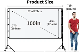 NEW Projector Screen w/ Stand, 100" 16:9 4k Outdoor Projector Screen Portable - Picture 1 of 7