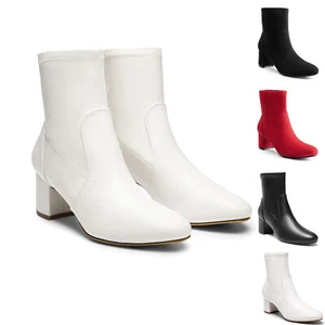Women Almond Toe Ankle Boots Fashion Low 2.36in Chunky Heel Fall Heeled Booties - Picture 1 of 14