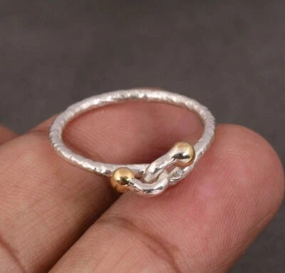 Two Tone Textured Sterling Silver & Gold Double Ball Love Knot Promise Ring Gift - Image 1 of 4