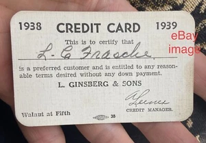 1938-1939 Des Monies, Iowa L. GINSBERG & SONS Department Store Paper CREDIT CARD - Picture 1 of 2