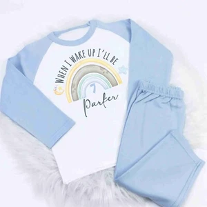 Personalised Boys Baby Childrens boys RAINBOW STARS MOON  PJ loungewear pyjamas - Picture 1 of 4