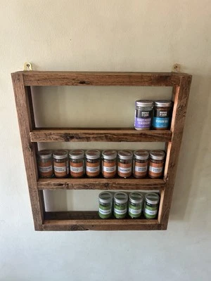 Rustic Handmade Herb And Spice Rack Shelf Wall Hanging Oak Stained Large Version - Image 1 of 4