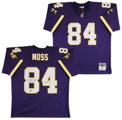 Camiseta deportiva Mitchell & Ness púrpura firmada por los Vikings Randy Moss "HOF 18" BAS Witnessed 1 Foto 1 de 4