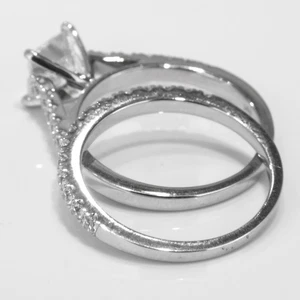1.36 CT Real Princess Cut Diamond Engagement Ring Set 14K White Gold F/VS2 - Picture 1 of 4