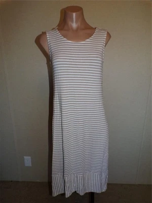 Chicos Beige White Striped Hi Low Shirt Dress Size 0 XS Sleeveless Rayon Stretch - Image 1 of 4