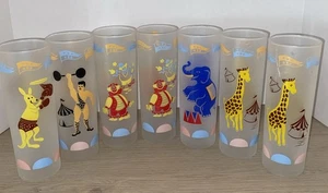 VINTAGE LIBBEY FROSTED DRINKING GLASSES LOT Of  7 CIRCUS ANIMALS 10oz. - Picture 1 of 7
