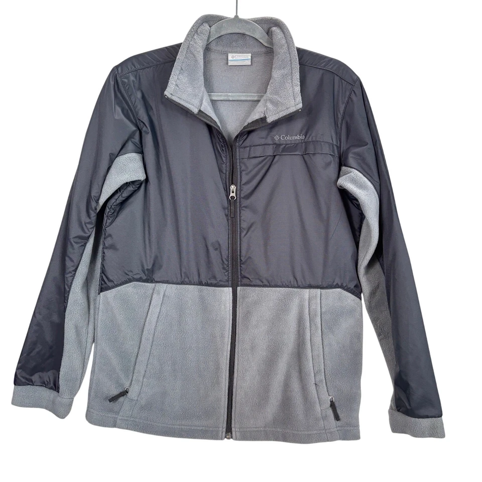 Chaqueta Columbia Boys XL (18/20) Gris Azul Marino Oscuro Forrada de Vellón Nylon Cremallera Completa Foto 1 de 4