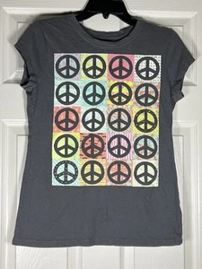 Y2K Mudd Girls Gray Peace Sign T-Shirt Size 16 1/2 - Picture 1 of 3